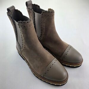 Free People Women's Suede Leather Studded Chelsea Atlas Boots Taupe Size 36.5 (6